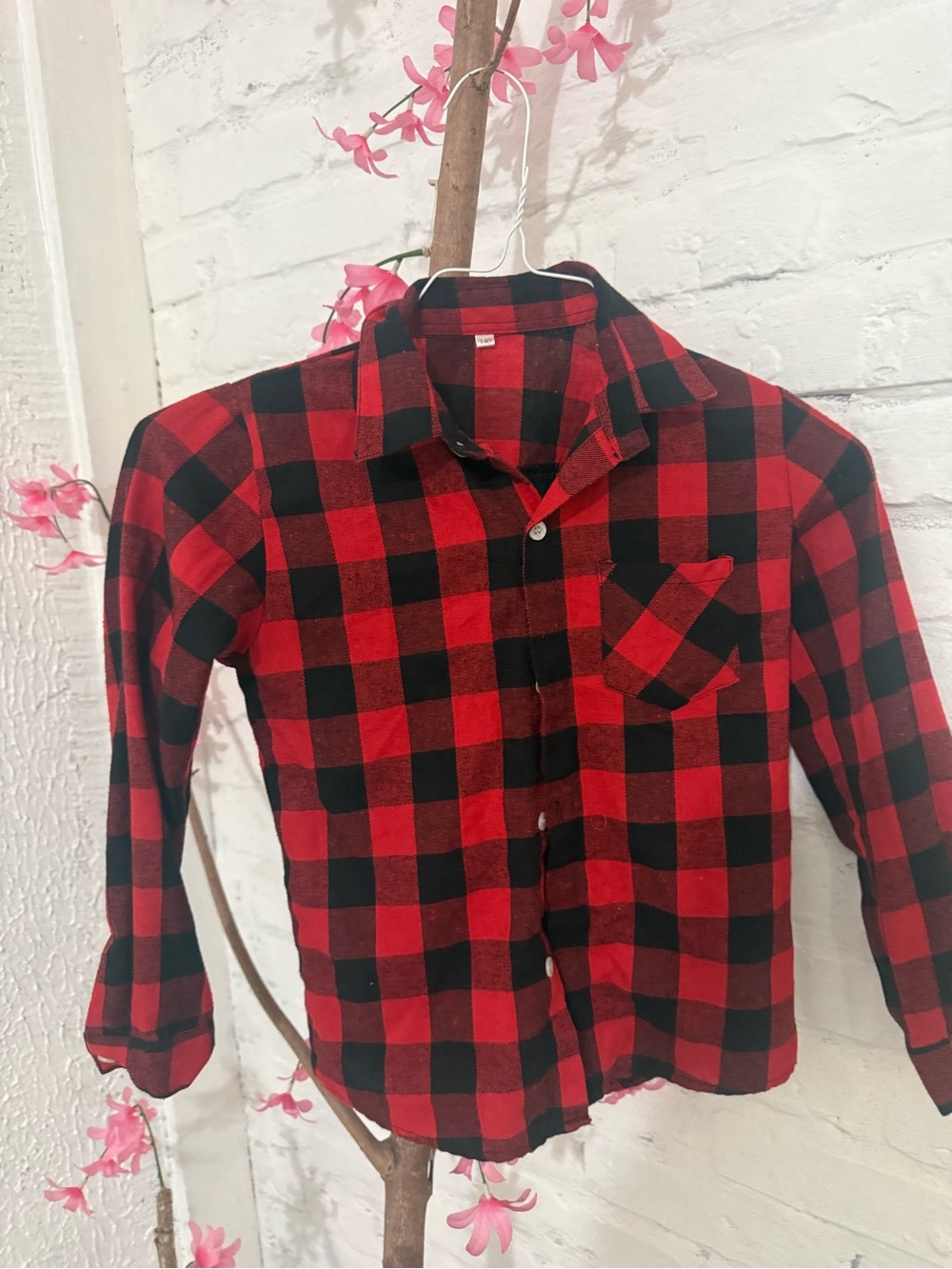 SHEIN Red and Black Plaid Button-Up Shirt
